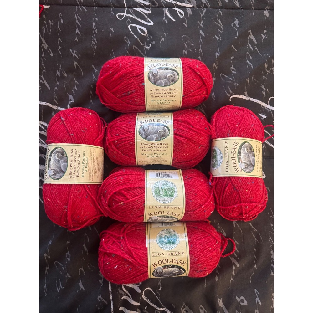 Lion Brand Wool-Ease Red Sprinkles Yarn Lot of 6 Worsted Wool Acrylic Blend 402